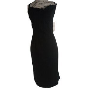 NWT Cimarron Black Sheath Dress M Open Criss-Cross Back, Vintage Sweetheart Neck